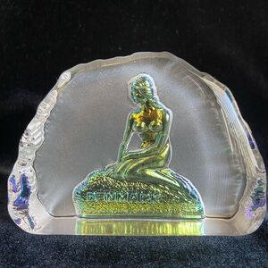 Denmark Little Mermaid Glass Crystalex Paperweight Rock Iridescent